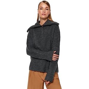 Trendyol Basic gebreide trui met ronde hals regular fit dames sweatshirt (1 stuk), Antraciet, S