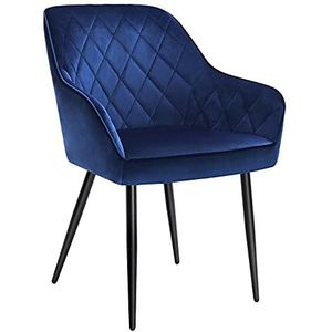 SONGMICS eetkamerstoel, fauteuil, gestoffeerde zitting, met armleuningen, zitbreedte 49 cm, metalen poten, fluwelen bekleding, belastbaar tot 110 kg, voor woonkamer, slaapkamer, blauw LDC088Q01