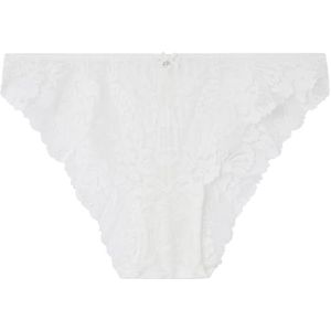 Women'secret Culotte classique en dentelle microfibre blanche pour femme, blanc cassé, L