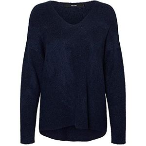 VERO MODA Vmcrewlefile Ls Noos damesshirt met V-hals, Blauw (Navy Blazer/Melange)