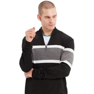 Trendyol Slim Fit trui met opstaande kraag en kleurblokken, trainingspak, heren, zwart, L, zwart.