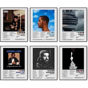 Drake Set van 6 esthetische posters op canvas voor slaapkamer, slaapzaal, slaapkamer, 20,3 x 25,4 cm, zonder lijst