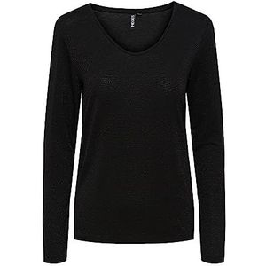 PIECES Pcbillo Ls V-hals Lurex Stripes Noos T-shirt met lange mouwen voor dames, Zwart/strepen: Lurex zwart