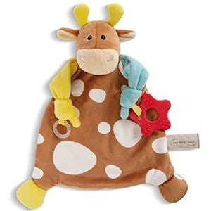 NICI 48892 knuffeldier koe met bijtring en fopspeenhouder, bruin, 25 x 25 cm