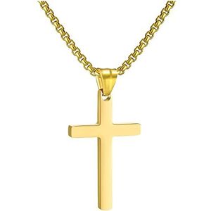 RWQIAN Kruisketting voor heren, kruis, hanger, roestvrij staal, voor jongens, kruishanger, halsketting, sieraad voor vrouwen, 41 - 61 cm, zilver, goud, zwart, Roestvrij staal