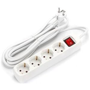 Multiprise allemande blanche à 4 voies avec interrupteur 1,5 m, 3680 W, protection enfant