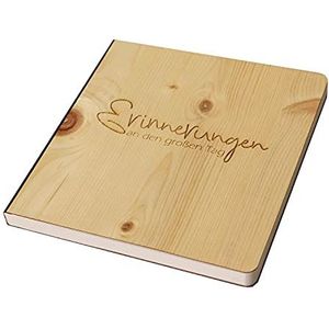 Houten gastenboek met gegraveerde spreuk ""Herinneringen van de grote dag"", fotoalbum en stamboek voor verschillende gelegenheden, bestaande uit echt hout, omslag van grenenhout