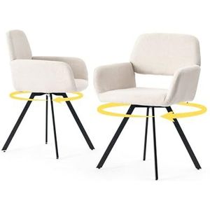 39F FURNITURE DREAM Eetkamerstoel - Beige - Stof - Set van 2 Draaibaar