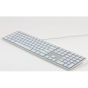 Matias FK318LS-DE Kabelgebonden aluminium toetsenbord met RGB-achtergrondverlichting voor Apple Mac OS | QWERTZ | Duits | met platte toetsen en extra cijferblok - zilver/wit