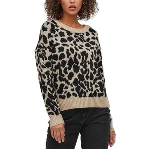 Vila Viril Feami Mix O-hals L/S Knit Top Noos Sweatshirt voor dames, Natuurlijke mix - details: zwart