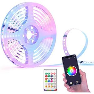 Ledstrip, 5 m, wifi, RGBWW, compatibel met Alexa, Google Home en Google Nest, intelligente lichtstrip, synchroniseert met muziekritme, spraakbesturing en afstandsbediening