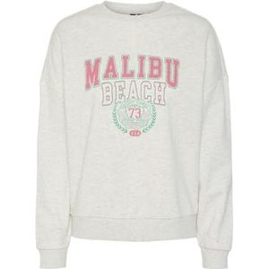 PIECES Pcfibbi Ls O-hals Sweatshirt Mm Trainingspak voor dames, Lichtgrijs gemêleerd/print: eenvoudig groen/limonade roze, S