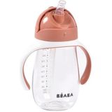 BÉABA, Drinkfles/drinkbeker, 2-in-1, rietjesbeker voor kinderen, 100% waterdicht, lekvrij, gemakkelijk te openen, afneembare handgrepen, Tritan en siliconen, 300 ml, terracotta