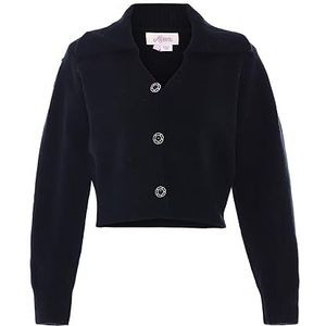 Aleva Cardigan à manches longues en tricot doux avec col polo pour femme Noir Taille M/L Pull M, Noir, M