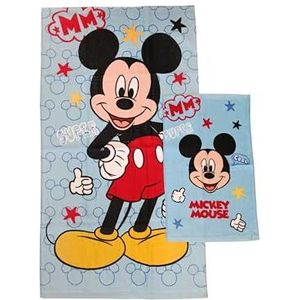 Mickey Mouse Disney badstof badhanddoeken, set van 2 badhanddoeken, gezichtshanddoek, bidethanddoek, lichtblauw, katoen, 100%, 2 stuks, officieel product
