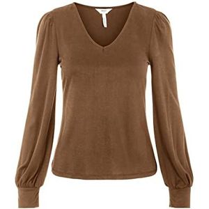 Object L/S dames V-hals blouse, Bruin
