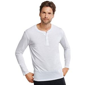 Schiesser Mix & Relax shirt met lange mouwen knoopsluiting, pyjama, heren, wit (100), S, Wit (100)
