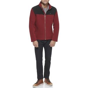 Tommy Hilfiger Veste polaire classique zippée sur le devant pour homme, Noir/Rouge, Small