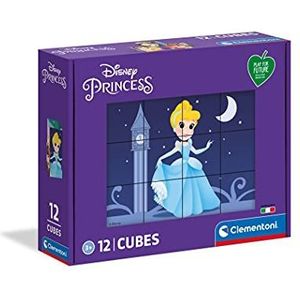 Clementoni Disney Princess, 3 kubusjes met 12 delen, Play For Future, 100% gerecyclede materialen, gemaakt in Italië, kinderen, cartoon-puzzels, meerkleurig, 45012