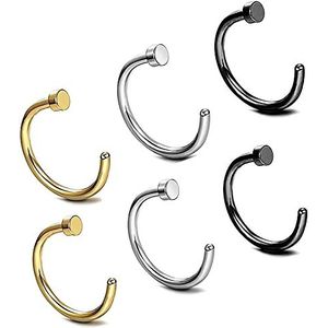 Zeayebsr Set van 6 nep chirurgische stalen neusringen 8 mm / 10 mm - Piercing neus, tussenschot, oor, helix, tragus voor neus, lip, borst