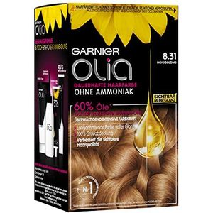 Garnier Olia haarverf met 60% bloemoliën voor intense haarkleuring zonder ammoniak, honingblond 8.31, 3 stuks