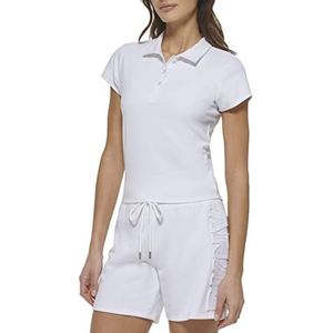DKNY Polo Balance Collier avec col en V Cropped Shirt Femme, Blanc, M