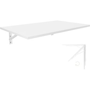 Wandklaptafel, bureau, tafelblad, 80 x 50 cm, in wit, klaptafel, keukentafel voor muur, klaptafel voor wandmontage in de keuken, eetkamer