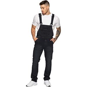 Enzo Heren EZD390 VEN Denim Dungarees Overalls, zwart.