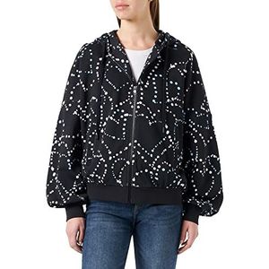 Love Moschino Surdimensionné Fit Zipped Allover with Storm of Hearts Printed. Veste femme, Black Sky, L