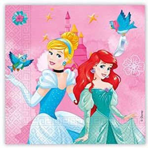 ALMACENESADAN 2689 - 20 servetten papieren servetten prinses Disney prinses papieren servetten papierproduct ideaal voor feestjes en verjaardagen, 4 gevouwen (16,5 x 16,5 cm)