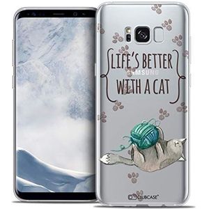 Caseink - Beschermhoes voor Samsung Galaxy S8 (G950) [Crystal Gel HD Collection Quote Design Life's Better with a Cat – zacht, ultradun, bedrukt in Frankrijk]