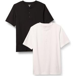 Amazon Essentials Henley en jersey à manches courtes pour homme, coupe classique, noir/blanc, taille XL