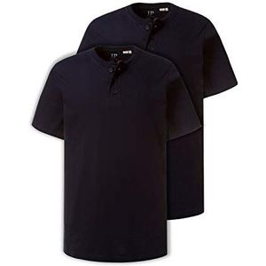 JP 1880 Menswear 708420 Henley T-shirt met ronde hals en knoopsluiting, 2-pack, 708420, donkerblauw (70)