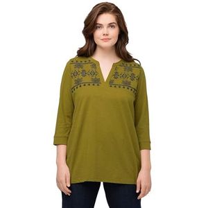 Ulla Popken T-shirt pour femme avec broderie scandinave, Vert-jaune, 44-46/grande taille