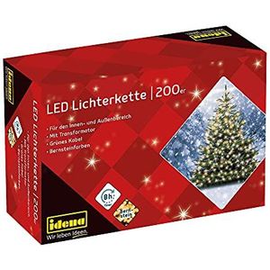 Idena 31224 - Amberkleurige lichtsnoer met 200 leds met 8 uur timerfunctie en transformator, lengte ca. 27,9 m, binnen en buiten, voor feestjes, Kerstmis, decoratie, bruiloft