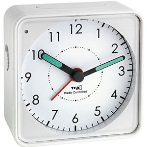 TFA Dostmann Picco 60.1510.02 Radiogestuurde wekker, stil uurwerk, klein en handig, kunststof, wit, L 75 x B 31 (30) x H 75 (74) mm