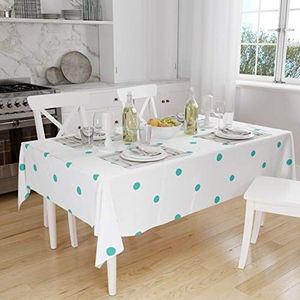 Bonamaison, schimmel, sneldrogend, vuilafstotend, machinewasbaar, 100% polyester, tafelkleed, turquoise, wit, 140 x 160 cm – ontworpen en geproduceerd in Turkije