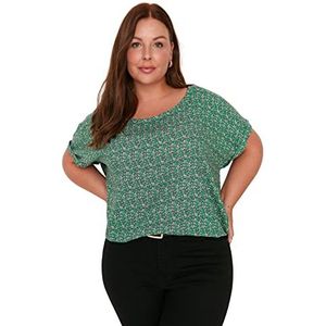 Trendyol Woman Regular Standard Scoop Neck Woven Plus Size Blouse Chemise, Green, 42 Femme, Vert, 42