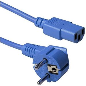 ACT AK5133 Stroomkabel voor koude apparaten 1,2 m, C13-kabel, pc-stroomkabel, CEE 7/7 naar C13 3-polig, gehoekt, blauw