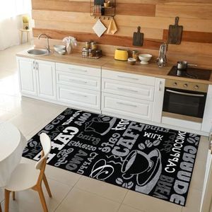 VIMODA Designer tapijt, koffiepatroon, zwart, afmetingen: 160 x 220 cm