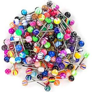 JFORYOU 100Pcs 14G Tong Tepel Bar Rvs En Acryl Tepel Tong Piercing Diverse Candy Kleur Barbells Body Piercing Sieraden, Roestvrij staal, Acryl