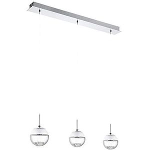 EGLO Montefio 1 Led-hanglamp met 3 lichtpunten, moderne hanglamp voor de eettafel, van metaal, glas en kristal, in chroom en wit, warmwit ledlicht, lengte 87 cm