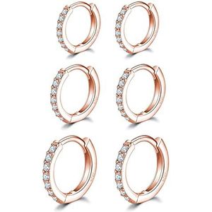 Oorbellen van 925 sterling zilver, 12 mm, hypoallergeen, kleine creolen met AAA+ zirkoon, voor vrouwen en meisjes, creolen in 3 maten, Zirkonia