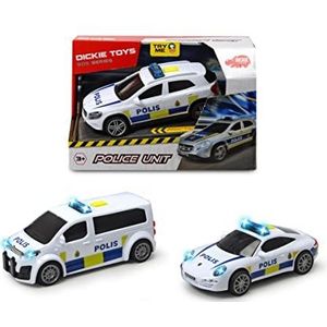 Dickie Toys 203712014DNS Zweedse politieauto met geluid en licht, verkrijgbaar in de modellen Porsche, Mercedes en Citroën, 15 cm, vanaf 3 jaar, inclusief batterijen