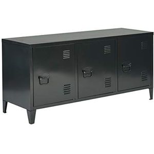 MEUBLE COSY Grand Espace kast van metaal, 3 deuren, metaal, bureau, kast, 2 lagen, dressoir, tv-meubel,zwart.