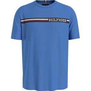 Tommy Hilfiger Monotype T-shirt met strepen op de borst S/S heren T-shirts, Blue Spell