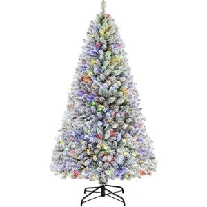 SHareconn Voorverlichte sneeuwvlok kerstboom met 470 warmwit/veelkleurige lichten, metalen opvouwbare standaard, realistisch, perfect voor thuis en op kantoor, 182 cm