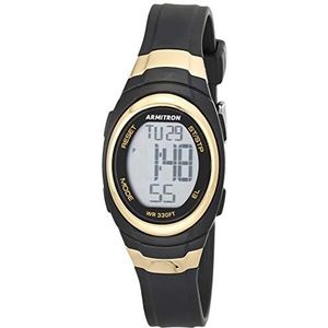 Armitron Sport Dames chronograaf digitaal horloge met harsarmband 45/7034, Zwart/Goud, 45/7034GBK