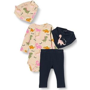 NAME IT Nbfninno Multipack Bodysuit, broek en slabbetje voor babymeisjes, Beige