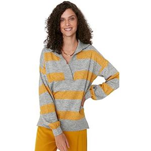 Trendyol Pull en tricot à col polo basique pour femme, Orange, S